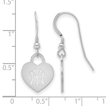 Sterling Silver Rhodium Plated Major League Baseball LogoArt New York Yankees Heart Dangle Earrings — alternate view