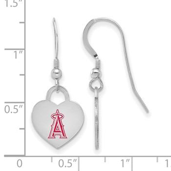 Sterling Silver Rhodium Plated Major League Baseball LogoArt Los Angeles Angels Enameled Heart Dangle Earrings — alternate view