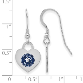 Sterling Silver Rhodium Plated Major League Baseball LogoArt Houston Astros Enamel Heart Dangle Earrings — alternate view