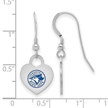Sterling Silver Rhodium Plated Major League Baseball LogoArt Toronto Blue Jays Enamel Heart Dangle Earrings — alternate view