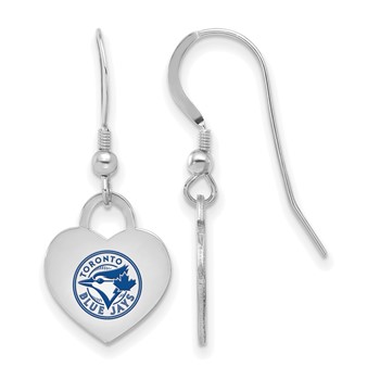 Sterling Silver Rhodium Plated Major League Baseball LogoArt Toronto Blue Jays Enamel Heart Dangle Earrings