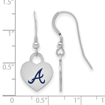 Sterling Silver Rhodium Plated Major League Baseball LogoArt Atlanta Braves Enamel Heart Dangle Earrings — alternate view