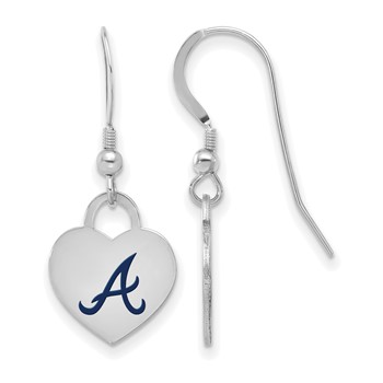 Sterling Silver Rhodium Plated Major League Baseball LogoArt Atlanta Braves Enamel Heart Dangle Earrings