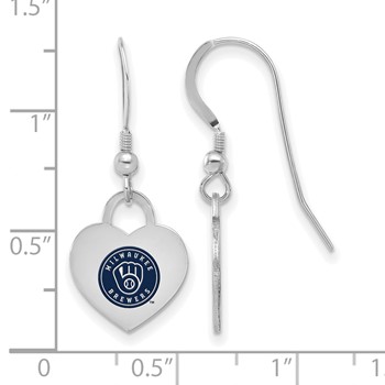 Sterling Silver Rhodium Plated Major League Baseball LogoArt Milwaukee Brewers Enamel Heart Dangle Earrings — alternate view