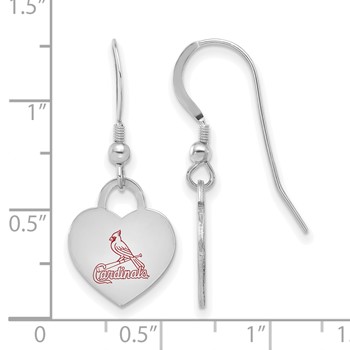Sterling Silver Rhodium Plated Major League Baseball LogoArt St Louis Cardinals Enamel Heart Dangle Earrings — alternate view