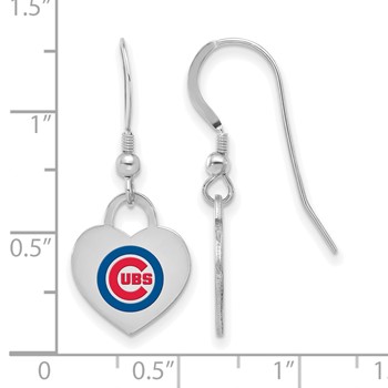 Sterling Silver Rhodium Plated Major League Baseball LogoArt Chicago Cubs Enamel Heart Dangle Earrings — alternate view