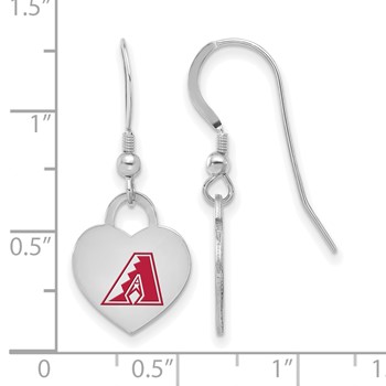 Sterling Silver Rhodium Plated Major League Baseball LogoArt Arizona Diamondbacks Enamel Heart Dangle Earrings — alternate view