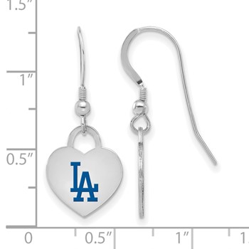 Sterling Silver Rhodium Plated Major League Baseball LogoArt Los Angeles Dodgers Enamel Heart Dangle Earrings — alternate view