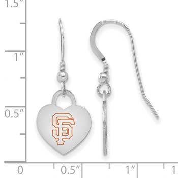 Sterling Silver Rhodium Plated Major League Baseball LogoArt San Francisco Giants Enamel Heart Dangle Earrings — alternate view