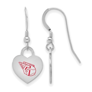 Sterling Silver Rhodium Plated Major League Baseball LogoArt Cleveland Guardians Enamel Heart Dangle