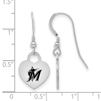 Sterling Silver Rhodium Plated Major League Baseball LogoArt Miami Marlins Enamel Heart Dangle Earrings — alternate view