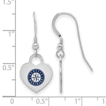 Sterling Silver Rhodium Plated Major League Baseball LogoArt Seattle Mariners Enamel Heart Dangle Earrings — alternate view