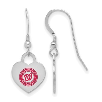Sterling Silver Rhodium Plated Major League Baseball LogoArt Washington Nationals Enamel Heart Dangle Earrings