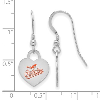 Sterling Silver Rhodium Plated Major League Baseball LogoArt Baltimore Orioles Enamel Heart Dangle Earrings — alternate view