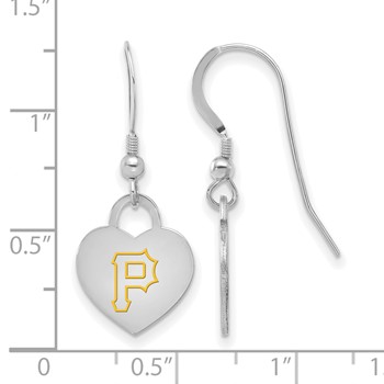 Sterling Silver Rhodium Plated Major League Baseball LogoArt Pittsburgh Pirates Enamel Heart Dangle Earrings — alternate view