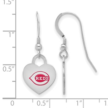 Sterling Silver Rhodium Plated Major League Baseball LogoArt Cincinnati Reds Enamel Heart Dangle Earrings — alternate view