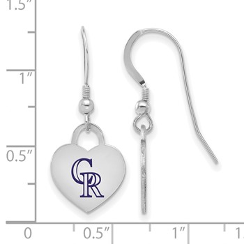 Sterling Silver Rhodium Plated Major League Baseball LogoArt Colorado Rockies Enamel Heart Dangle Earrings — alternate view
