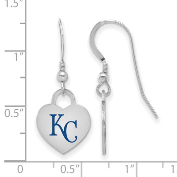 Sterling Silver Rhodium Plated Major League Baseball LogoArt Kansas City Royals Enamel Heart Dangle Earrings — alternate view