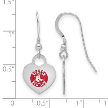 Sterling Silver Rhodium Plated Major League Baseball LogoArt Boston Red Sox Enamel Heart Dangle Earrings — alternate view