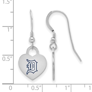 Sterling Silver Rhodium Plated Major League Baseball LogoArt Detroit Tigers Enamel Heart Dangle Earrings — alternate view