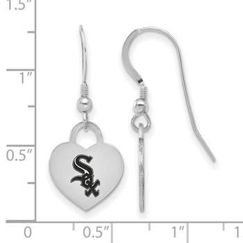 Sterling Silver Rhodium Plated Major League Baseball LogoArt Chicago White Sox Enamel Heart Dangle Earrings — alternate view
