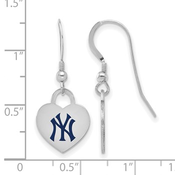 Sterling Silver Rhodium Plated Major League Baseball LogoArt New York Yankees Enamel Heart Dangle Earrings — alternate view