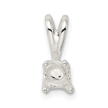 Sterling Silver Round 4-Prong 4.0mm Closed Back Fixed Bail Pendant Setting