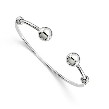 Sterling Silver Polished with Bead Stoppers Child Cuff Bangle