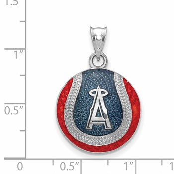 Sterling Silver Rhodium Plated Major League Baseball LogoArt Los Angeles Angels Enameled Pendant — alternate view