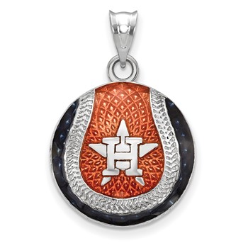 Sterling Silver Rhodium Plated Major League Baseball LogoArt Houston Astros Enamel Pendant