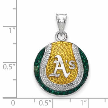 Sterling Silver Rhodium Plated Major League Baseball LogoArt Oakland Athletics Enamel Pendant — alternate view