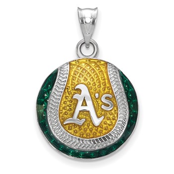 Sterling Silver Rhodium Plated Major League Baseball LogoArt Oakland Athletics Enamel Pendant