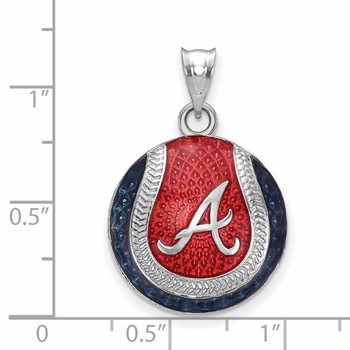 Sterling Silver Rhodium Plated Major League Baseball LogoArt Atlanta Braves Enamel Pendant — alternate view