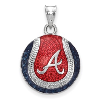 Sterling Silver Rhodium Plated Major League Baseball LogoArt Atlanta Braves Enamel Pendant