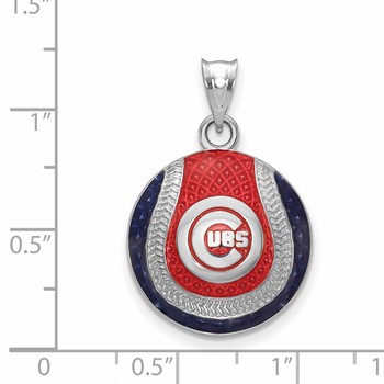 Sterling Silver Rhodium Plated Major League Baseball LogoArt Chicago Cubs Enameled Pendant — alternate view