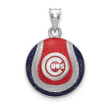 Sterling Silver Rhodium Plated Major League Baseball LogoArt Chicago Cubs Enameled Pendant