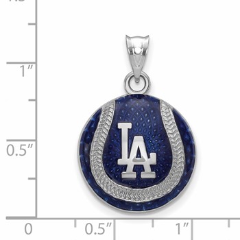 Sterling Silver Rhodium Plated Major League Baseball LogoArt Los Angeles Dodgers Enamel Pendant — alternate view
