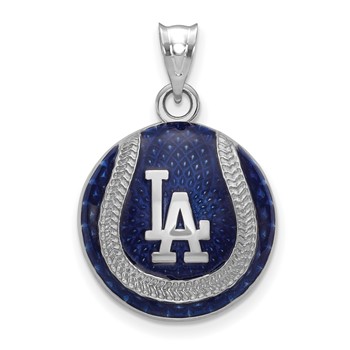 Sterling Silver Rhodium Plated Major League Baseball LogoArt Los Angeles Dodgers Enamel Pendant