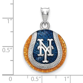 Sterling Silver Rhodium Plated Major League Baseball LogoArt New York Mets N-Y Enamel Pendant — alternate view