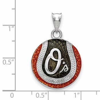 Sterling Silver Rhodium Plated Major League Baseball LogoArt Baltimore Orioles Enamel Pendant — alternate view