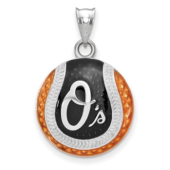 Sterling Silver Rhodium Plated Major League Baseball LogoArt Baltimore Orioles Enamel Pendant