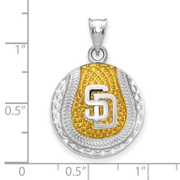 Sterling Silver Rhodium Plated Major League Baseball LogoArt San Diego Padres Enamel Pendant — alternate view