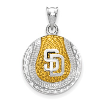 Sterling Silver Rhodium Plated Major League Baseball LogoArt San Diego Padres Enamel Pendant
