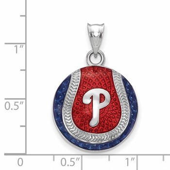 Sterling Silver Rhodium Plated Major League Baseball LogoArt Philadelphia Phillies Enamel Pendant — alternate view