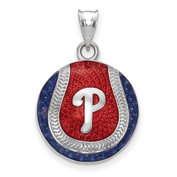 Sterling Silver Rhodium Plated Major League Baseball LogoArt Philadelphia Phillies Enamel Pendant