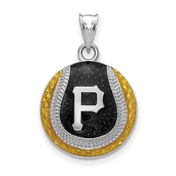 Sterling Silver Rhodium Plated Major League Baseball LogoArt Pittsburgh Pirates Enamel Pendant