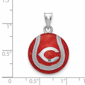 Sterling Silver Rhodium Plated Major League Baseball LogoArt Cincinnati Reds Enamel Pendant — alternate view