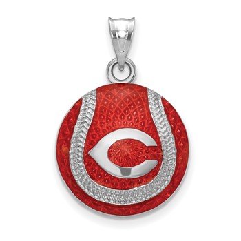 Sterling Silver Rhodium Plated Major League Baseball LogoArt Cincinnati Reds Enamel Pendant