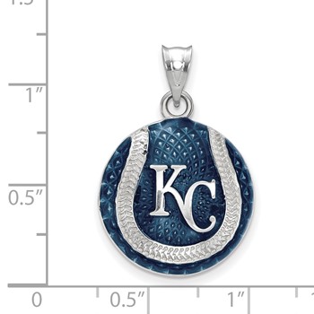 Sterling Silver Rhodium Plated Major League Baseball LogoArt Kansas City Royals Enamel Pendant — alternate view