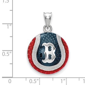 Sterling Silver Rhodium Plated Major League Baseball LogoArt Boston Red Sox Enamel Pendant — alternate view